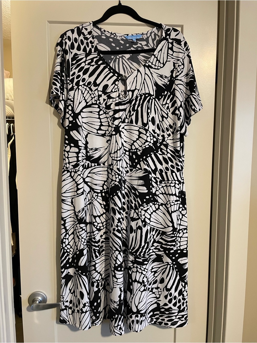 Black & White Butterfly Print Midi Dress
